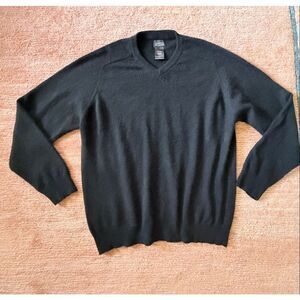 George 100% Cashmere Black V-Neck Sweater Men’s L Luxury Soft Knit